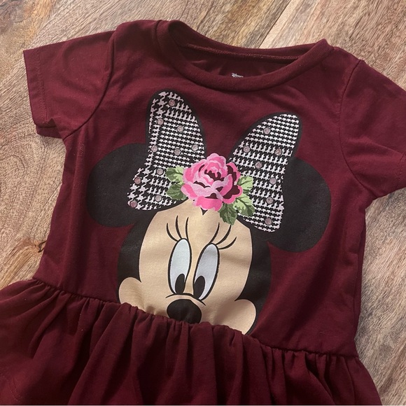 Disney Maroon Minnie Mouse Girls Peplum T-Shirt - Picture 5 of 8